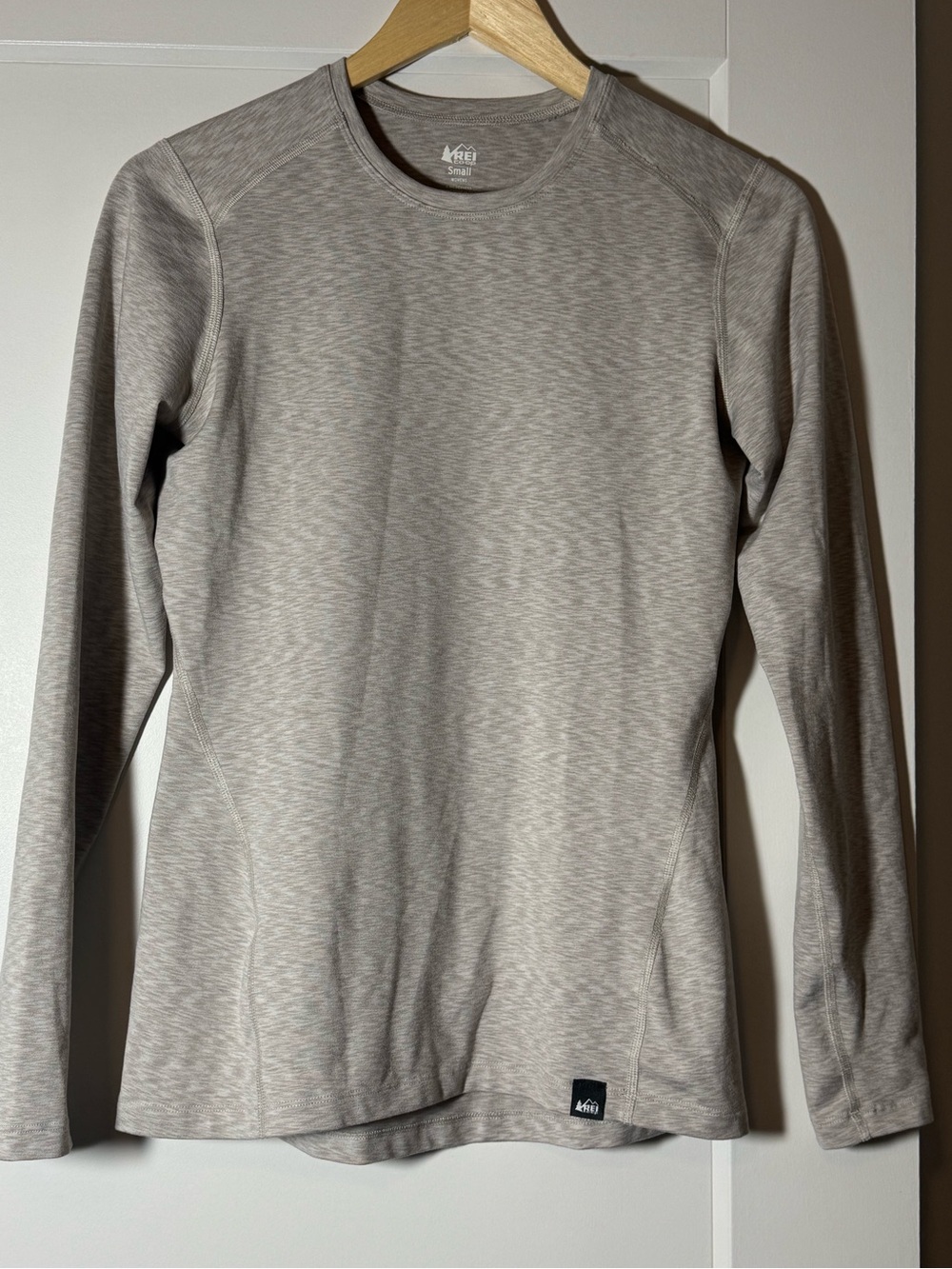REI Midweight Base Layer Crew Top Birch White Heather Small